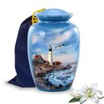 Lighthouse Urn, Lighthouse Cremation Urn for Ashes, Handcrafted Lighthouse Memorial Urn, Handmade Adult Cremation Urn with Velvet Bag (Large)