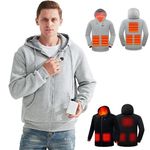 Heated Jackets for Men,Zip Up Hoodie Winter Warm Fleece Heated Coat Long Sleeve USB Charging Electric Body Warmers Hooded Heated Jacket with 4 Heating Area for Outdoor Sports(No Power Bank)