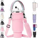 Sleeve Bag with Strap for Stanley 30 oz Tumbler with Handle & Simple Modern 30oz Travel Coffee Mug - Water Bottle Sling Holder for Stanley Cup Accessories with Paracord Handle & Straw Cover-Pink