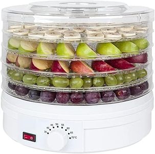 Food Dehydrator Machine - Dehydrate Beef Jerky, Meats, Mushrooms, Fruits & Vegetables - Great For At Home Use - Uses High-Heat Circulation for Even Dehydration - 5 Easy to Clean Stackable Trays.