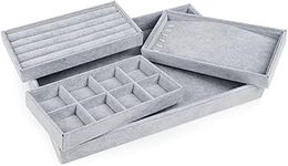 Oirlv Velvet Drawer Jewelry Organizer Tray 4 in 1 Stackable Necklace Ring Jewelry Organizer Trays (Multifunction,14x9.5inch)