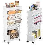 Erwoullt Mobile Bookshelf On Wheels, 5 Tier Book Rack Storage Bookshelf, Movable Unique Bookcase Small Rolling Bookshelf, Mobile Book Cart Organizer Bookshelves for Office, Dorm, Classroom