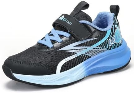 LOLLi kidz Boys Girls Tennis Shoes Kids Sneakers Breathable Lightweight Running Shoes Hook-and-Loop Basketball Shoes，Size 5Big Kid，Black/Sky Blue