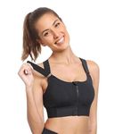 GLAMORAS Women Polyester Spandex Padded Wirefree High Impact Work Out Bra with Support Front Zipper Gym Padded Bras with Adjustable Straps Criss Cross Back Gym Yoga Workout Running, Size: M-2XL Black