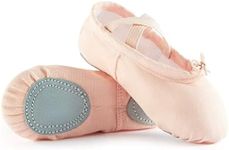 TIEJIAN Canvas Ballet Shoes for Girls, Dance Practice Slippers Split Soft Leather Flat Shoes(Toddler/Little Kid/Big Kid), Beige, 8 Toddler