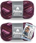 Patons Yarn Kroy Socks Yarn, 2-Pack, Amethyst Stripes Plus Pattern
