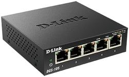 D-Link DGS-105 5-Port Gigabit Ethernet Switch - Desktop Quiet Fanless & Energy-Efficient Design, Metal Housing, 1Gbps Network Switch, Network Splitter, for Router, LAN, Home & Office, Plug & Play