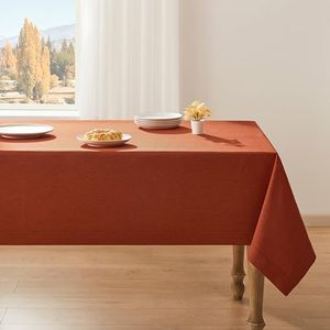 ZeeMart Burnt Orange Tablecloth, Farmhouse Linen Style Fall Table Cloth Rectangle Table Cloths 60 x 84 Inch Dark Orange, Wrinkle Resistant Washable Heavy Weight Tight Weave TableCloths