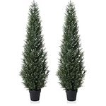 Laiwot 5FT Artificial Cedar Topiary Trees for Outdoors Potted Fake Cypress Trees Faux Evergreen Plants for Home Porch Decor Set of 2