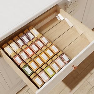 Jadehom Spice Drawer Organizer, 4Tier Clear Acrylic Expandable From 13" to 26" Seasoning Jars Drawer Insert, Kitchen Drawer Spice Rack Tray for Cabinet/Countertop