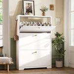 Nicetree Shoe Cabinet with 3 Flip Drawers, Narrow Shoe Organizer Cabinet, Freestanding Shoe Rack Cabinet, Morden Shoe Storage Cabinet for Entryway, Hallway, Foryer, White