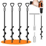 Ground Anchors Screw in Tent Pegs Heavy Duty Trampoline Stakes High Winds, Ground Anchors for Camping Tent, Canopies, Carports, Sheds, Swing Sets, Canopy Stakes Kit, Mobile Home Anchors (4)