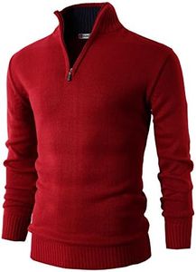 H2H Mens Casual Slim Fit Long Sleeve Knitted Sweaters Top Quarter Zip Mock Neck Pullover RED US 3XL/Asia 4XL (KMOSWL021)
