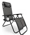 REQUISITE NEEDS Zero Gravity Chair Heavy Duty Textoline Outdoor & Garden Sunloungers Reclining, Folding Chair, Relaxer Chairs with Cup Holder and Headrest Pillow (1, BLACK)