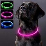 PZRLit LED Light Up Dog Collars USB Rechargeable Waterproof, Adjustable TPU Cuttable Glow Dark Lighted Dog Collar for Small Medium Large Dogs, Pet Dog Lights for Safe Night Walk-Pink