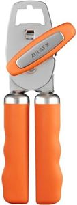 Zulay Kitchen Heavy Duty Stainless Steel Can Opener Manual with Bottle Opener - Rust Proof Manual Can Opener With Turn Knob & Comfy Soft Grip Handles - Orange