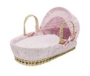 ELEGANT BABY Broderie Anglaise Pink Palm Moses Basket with Full Bedding Set