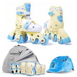 Jaspo Novice 2-in-1 Kids Roller Skates Combo– Inline to Quad Convertible | Adjustable Size | PU Wheels | Fiber Body | Lightweight & Comfortable Skating Combo (Yellow) (UK Junior 9 - UK Junior 12)