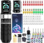 POSEIDON Cordless Tattoo Machine Kit with 7 Stroke Settings, Two 2300mAh Batteries, Normal/Dot Modes & LED Display - Professional Portable Tattoo Pen Gun Set for Beginners | Complete Starter Supplies