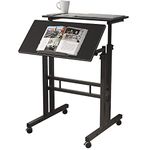 SogesPower Mobile Standing Desk Adjustable Standing Desk Rolling Laptop Cart on Wheels Adjustable Home Office Computer Desk with Standing and Seating 2 Modes 3.0 Edition Portable Laptop Stand for Small Spaces