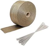 Arespark 5M Thermal Exhaust Tape Gold Thermal Insulation Wrap Made of Basalt Fibres with 10 Stainless Steel Clamps(4.6x300mm) for Motorcycle and Car Exhaust Manifolds (5M)