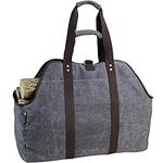 Waxed Canvas Log Carrier Tote Bag, Extra Large Durable Firewood Holder with Handles and Shoulder Strap, Heavy Duty Wood Carrying Bag for Fireplaces