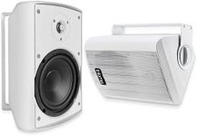 iHome IHSI-W525BT-PR-WHT Bluetooth Indoor/Outdoor All Weather Weatherproof 5.25 Inch Small 150W Watt Wall/Ceiling Mounted Surround Sound Powered Patio Speakers System Pair in Home Party Enclosure