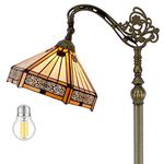 WERFACTORY Tiffany Floor Lamp Yellow Stained Glass Hexagon Style Arched Lamp 12X18X64 Inches Gooseneck Adjustable Corner Standing Reading Light Decor Bedroom Living Room S011 Series