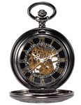 TREEWETO Steampunk Skeleton Mechanical Copper Fob Retro Pocket Watch, Black, Mechanical