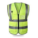 DAKIYVN hi vis vests,Meets ANSI Standards 2 Mesh Breathable Neon Vest for outdoor High Visibility Vest for Women & Men with pockets and zipper for walking at night for Surveyor (L)