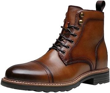 Jousen Leather Boots for Men Dress Retro Classic Design Mens Boots Cap Toe Boot Black Rubber Sole, Amy8172a-leather-brown, 10.5