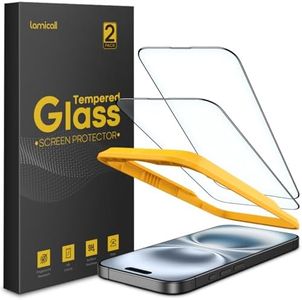 Lamicall Protector Pantalla para iPhone 16/15 - Cristal Templado Dureza 9H, Película Antiarañazos, Antihuellas, Ultra Transparente, Sin Burbujas, con Marco de Alineación de Tecla - [2 Piezas]