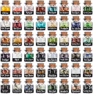 WELLPICK 48 PCS Gemstone Bottles Chips Crystal for Witchcraft, Chakra Healing Crystal, Various Gemstones in Bottle for Home Décor & Collection, Tumbled Gem Reiki Wicca Stones Set (48pcs)