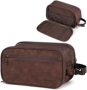 PAVILIA Toiletry Bag for Men, Travel Toiletries Bag | Water-resistant Dopp Kit, PU Leather Shaving Pouch Organizer for Accessories, Cosmetic, Hygiene, Grooming Essentials (XL, Dark Brown)