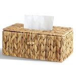 Elipenico Tissue Box Cover Hand Woven Rectangular Rustic Holder Wicker Tissue Holder Paper Box with Button Napkin Organizer for Dining Table, Kitchen, Bathroom, Car and Office (Water Hyacinth)