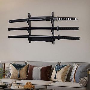 BYTOTU Katana Wall Holder-Katana Sword Wall Mount display-Wood 3 set -Sword display wall mount- (Swords Not Included) Katana holder wall mount-Sword display case