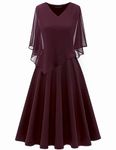 DRESSTELLS Women Dress with Chiffon Overlay Cape, Mother of Bride Wedding Guest Church Dress Spring Summer Cocktail Party Prom Midi Dress 2024 Burgundy XL