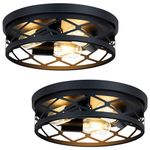 SKEJAO 13 inch Flush Mount Ceiling Light Fixture,3-Light Ceiling Light Fixture,Black Hallway Light Fixtures Ceiling,Light Fixtures Ceiling Mount for Kitchen,Farmhouse,Hall (2 Pack)