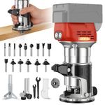 Cordless Router Tool Compatible with Milwaukee 18V Battery(Tool Only), 28000RPM 6-Speed Brushless Palm Router, Aluminum Base, Depth Adjustment, 15 Router Bits, Electric Brake, for Woodworking