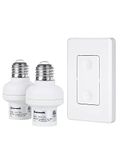 DEWENWILS Remote Control Light Socket, 1 Wall Mounted Switch and 2 Bulb Base, No Wiring Required, Wireless Light Switch and Receiver Set, Expandable, ETL Listed, White