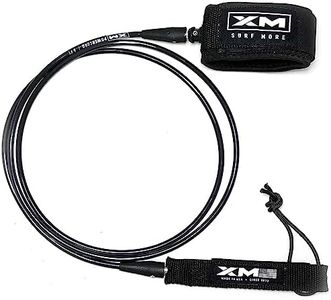 XM SURF MORE Premium Surfboard Leash, 7ft, Made in USA, Comp Cord Thickness (0.220in), Key Pocket, Unbreakable Swivels, Detachable Railsaver, All Black, Kink-Free [3 Year Warranty]