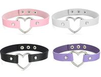 FIBO STEEL Womens Mens Leather Necklace Choker Necklace Heart Punk Goth Emo Style Adjustable 4 Pcs