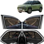 KINGSWAY® Car Side Window Curtain Sun Shades Magnetic Compatible with Hyundai Exter (Year 2023 Onwards), Half Cut in Front Window with Rear Windshield, Cotton Mesh, Complete Set of 5 Pieces