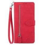 NEXCURIO Zip Wallet Case Compatible with Apple iPhone 7 Plus/iPhone 8 Plus Phone Case Wallet with Credit Card Holder Strap Stand Women Leather Flip Case Floral Folding Cover Shockproof - Red