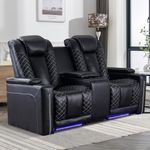 EBELLO Home Theater Seating, Electric Power Loveseat Recliner with USB Ports and Cup Holders, Breathable Faux Leather Dual Recliner with Hidden Arm Storage, for Living Room, Black