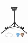 Juârez JRZ150 Mini Foldable Compact Vertical Floor Guitar Stand Tripod for Acoustic/Electric Guitars, Violin, Ukulele with 2 Picks, 1 x E 1st String, Black