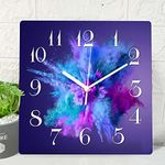 Wooden Wall Clock Silent Non-Ticking ,Purple Blue Pink Gradient Color Abstract Watercolor Wooden Square Rustic Coastal Wall Clock Decor for Home Kitchen Living Room Office, Battery Operated(12 Inch)