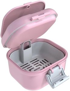 ARGOMAX Leak Proof Denture Bath Cup, Portable Soaking Denture Box, Denture Bath Case with Strainer, for Dentures and Braces, Upgraded Version with Storage Compartment (Pink + White).