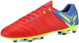 DREAM PAIRS Mens Sport Flexible Athletic Lace Up Light Weight Outdoor Cleats Football Soccer Shoes,Size 7.5,Red/Royal/Lemon/Green,160471-M