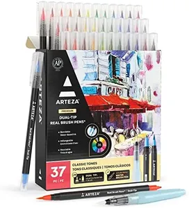 ARTEZA Watercolor Pens, 36 Dual-Tip Markers with Flexible Nylon Brush Tips, Classic Tones, Double Sided Markers with Water Brush